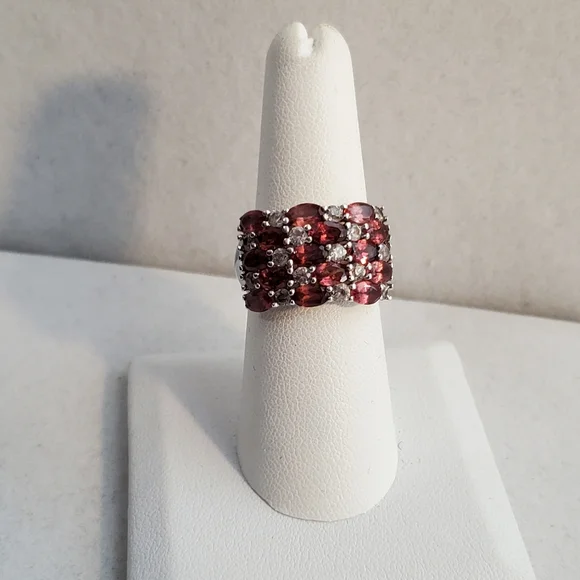 Rhodolite Garnet White Topaz Sterling Silver Ring Size 7 - Picture 8 of 16